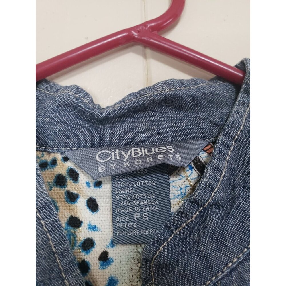 Koret City Blues Womens Petite PS Denim Jacket Chambray Wood Button Band Collar - Picture 5 of 5